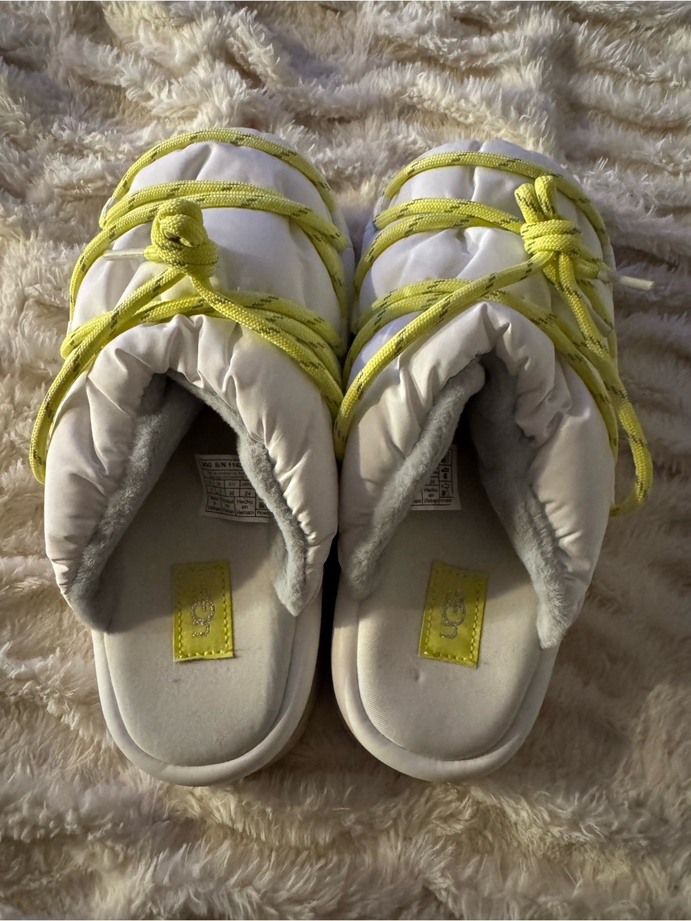 UGG White Slippers with Yellow Accents